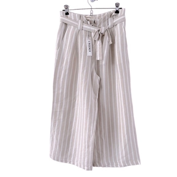 L’agence Samira striped paper bag linen cropped pants ladies size 2 beige cream - Picture 1 of 7